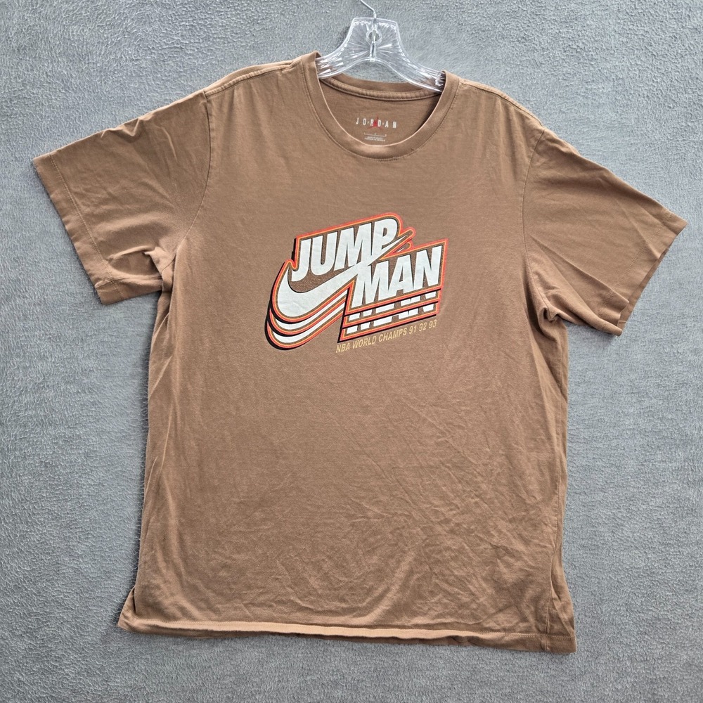 Air Jordan Men Shirt Large Brown Jump Man World Champs Logo Graphic Crew Neck